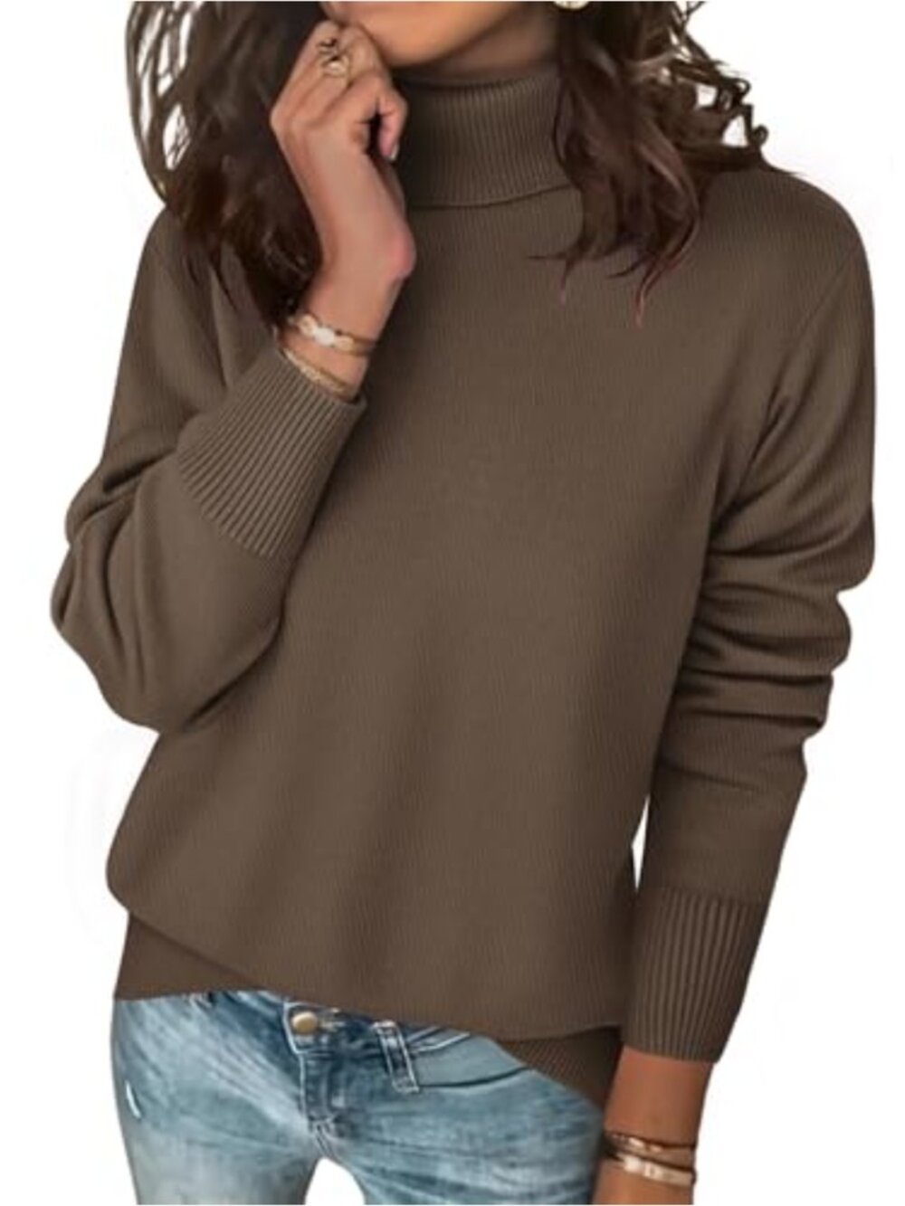 Turtleneck Sweater Women Knit Pullover Long Sleeve Chunky Fall Winter Top